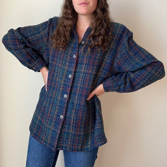 SOLD Vintage Blue Plaid Shacket - Picture 3 of 10